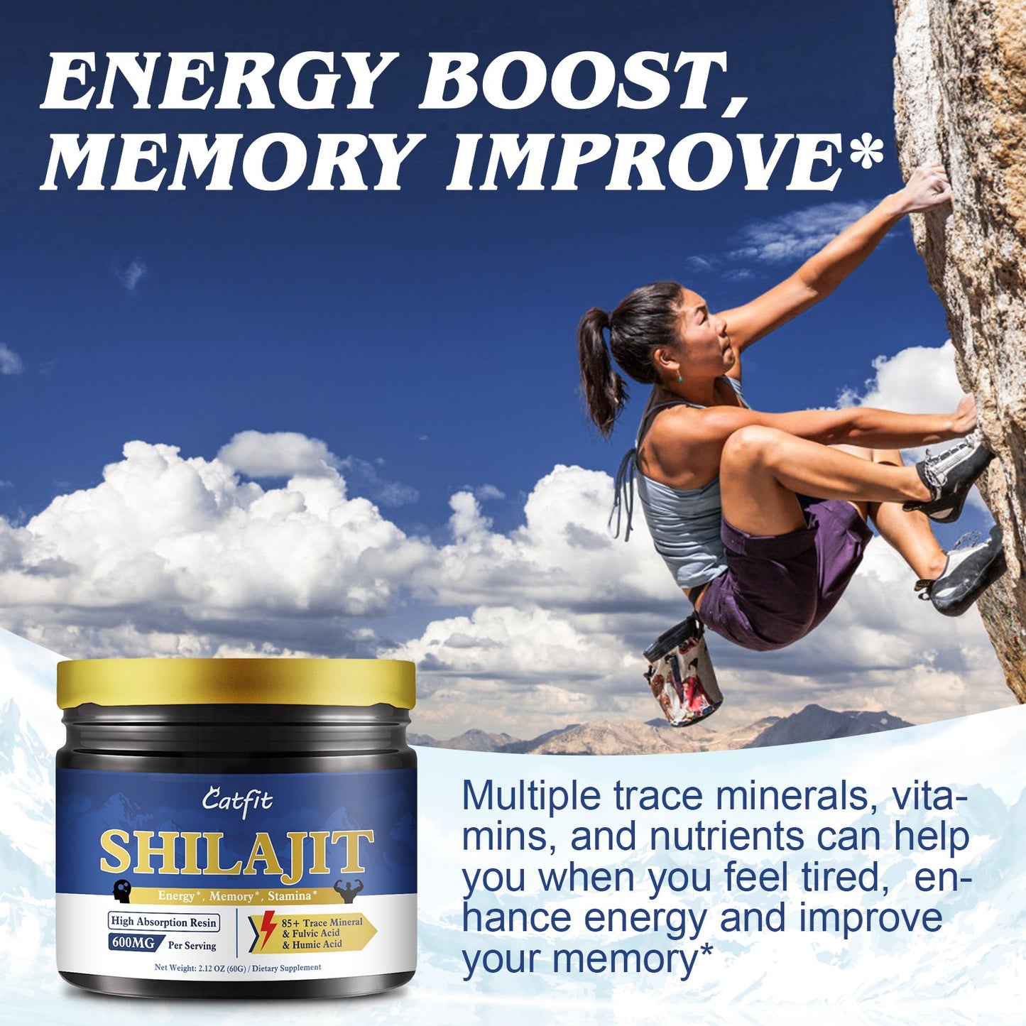 Shilajit Dietary Supplement 600mg Rich Minerals Increase Overall Energy Enhance Mental Clarity Concentration Make Body More Relaxed Energetic Help Men Increase Energy Accelerate Blood Flow