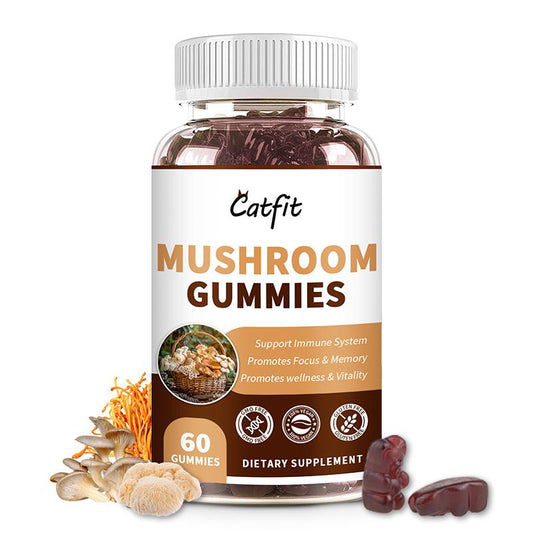 Catfit Mushroom Gummies Support immune System, Promotes wellness & Vitality, Improve Memory & Clarity, Remove the Fog, Calm Mood & Relaxation, Increase Focus & Concentration