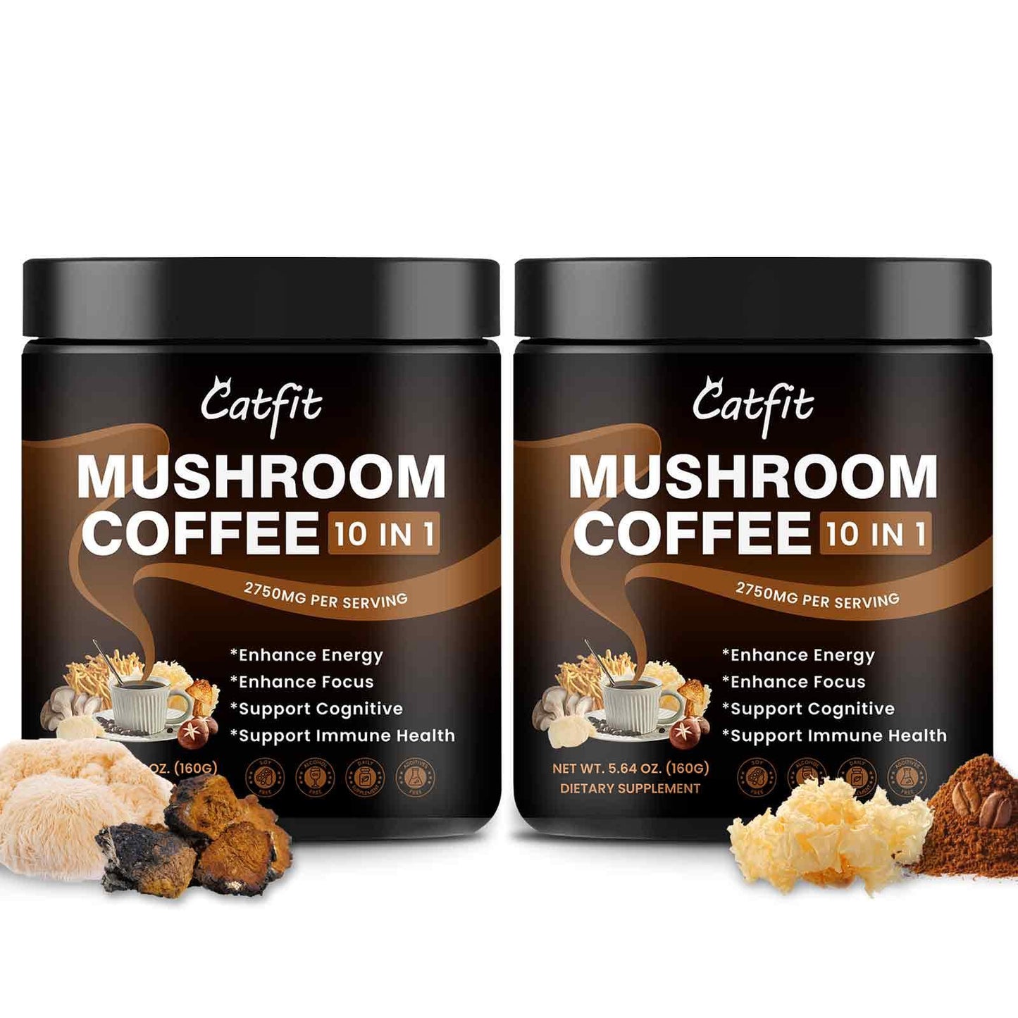 (2 Pack) Mushroom Coffee Powder, 10 Mushroom Blend- Lion's Mane, Chaga, Cordyceps, Brain Supplements with Arabica Coffee, Ashwagandha, L-Theanine for Energy, Focus, Memory and Immunity