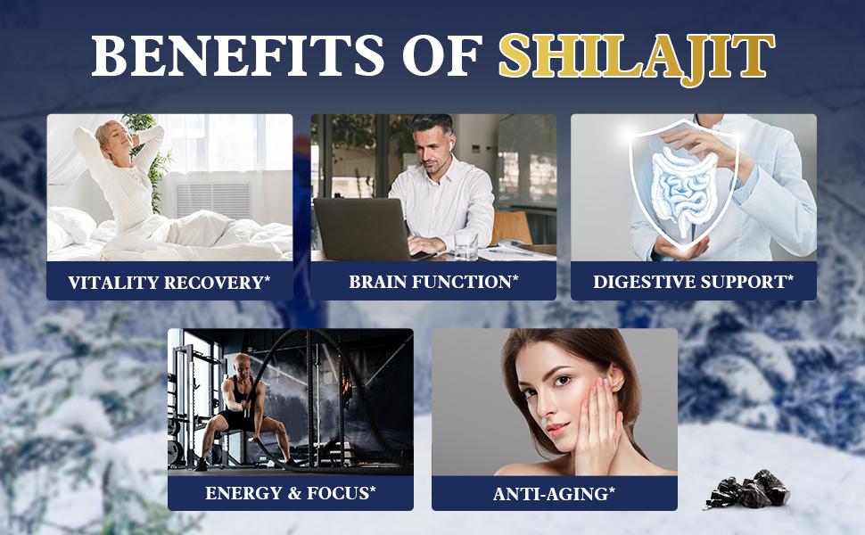 Shilajit Dietary Supplement 600mg Rich Minerals Increase Overall Energy Enhance Mental Clarity Concentration Make Body More Relaxed Energetic Help Men Increase Energy Accelerate Blood Flow