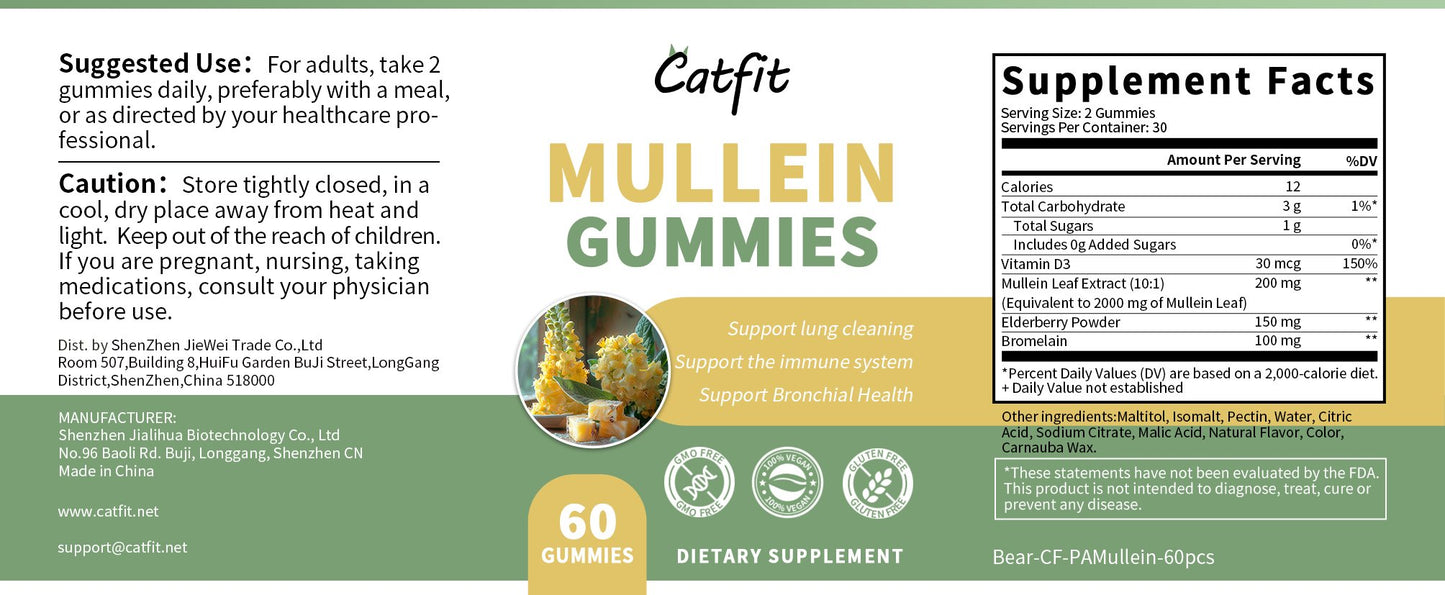 Mullein Gummies-Lung Cleanse-Organic Mullein Leaf Extract-Lung Detox-Respiratory Health-Organic Lung Health Herbal Supplement-200 mg -Non-GMO and Gluten -Free- 60 Vegan Capsules