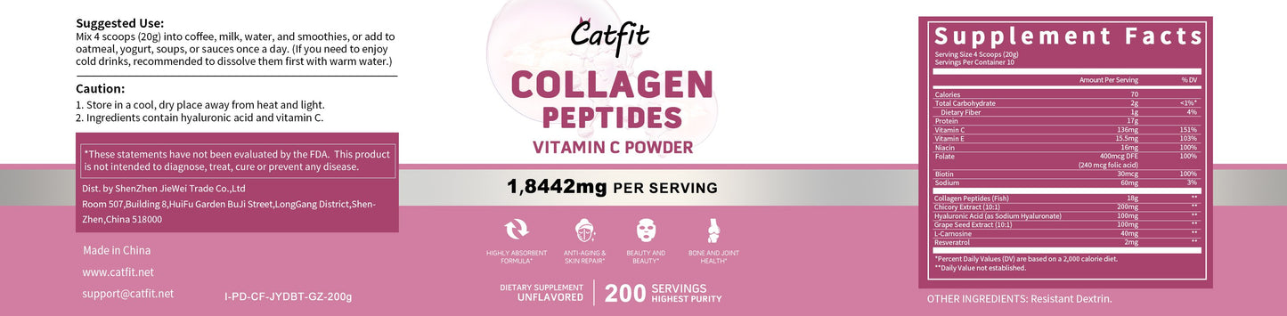 Catfit Collagen Peptides Vitamin C Powder Dietary Supplement