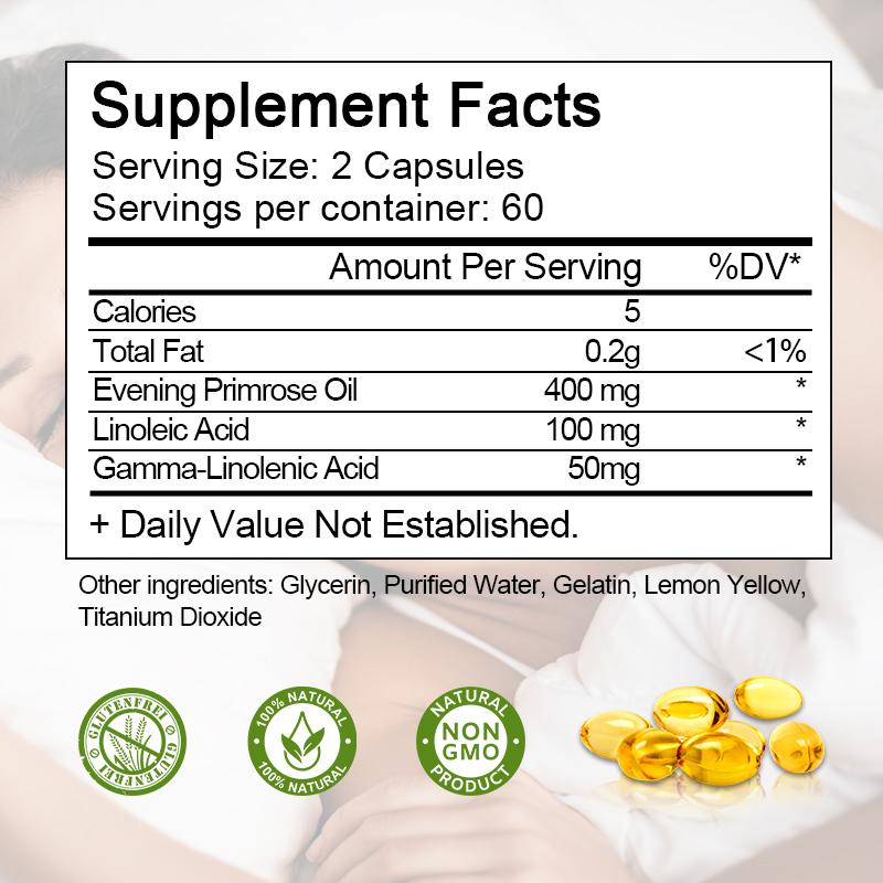 Evening Primrose Capsules 400mg Supports Hormonal Balance, Immunity, Healthy Skin and Heart Health Daily Vitamin Non-GMO