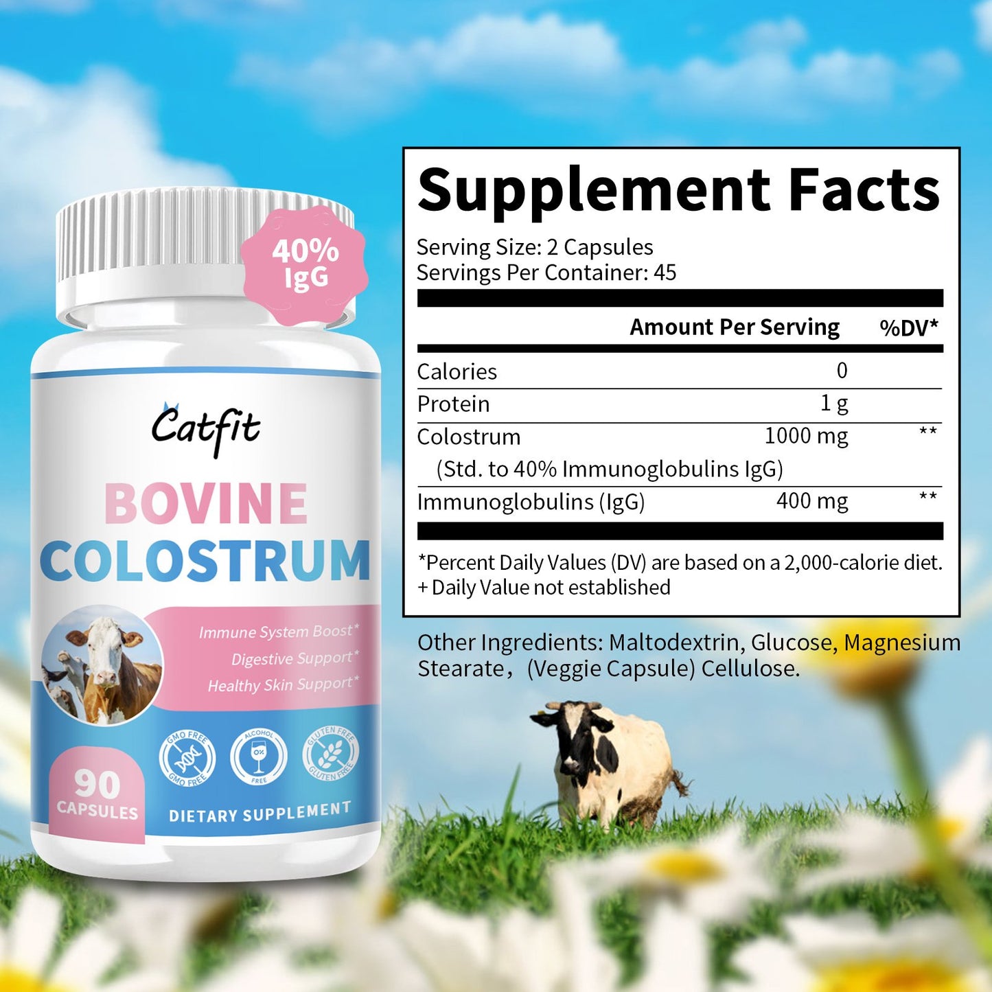 Bovine Colostrum Supplement Capsules for Hair and Nail Growth