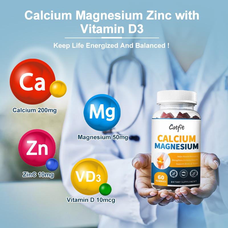 Catfit Calcium Magnesium Gummies Immune Support, Calcium Absorption, Metabolism, Bone & Teeth Strength, Helps Muscle Recovery, Promotes Mood & Relaxation