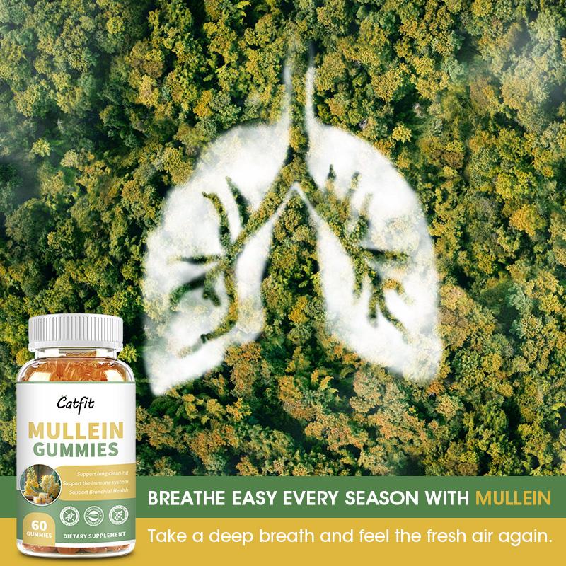 Mullein Gummies-Lung Cleanse-Organic Mullein Leaf Extract-Lung Detox-Respiratory Health-Organic Lung Health Herbal Supplement-200 mg -Non-GMO and Gluten -Free- 60 Vegan Capsules