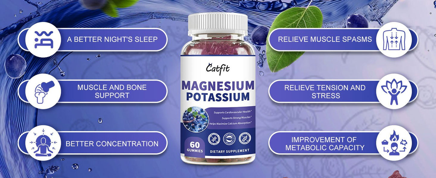 2 Packs Calcium Magnesium Potassium Complex Supplement Zinc Gummies Blueberry Flavor