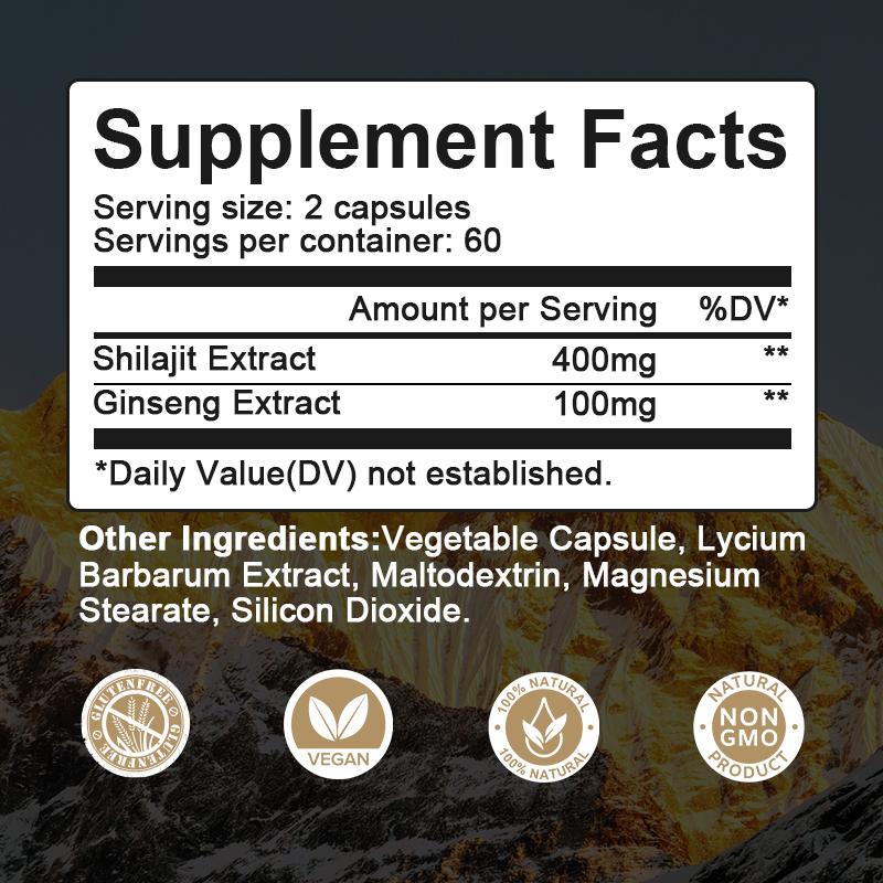 Shilajit Capsules Premium Fulvic Acid 400 mg Ultra Concentrated Extract 60 Trace Minerals Promotes Cellular Physical Brain Health Increases Peak Energy Levels Enhances Memory