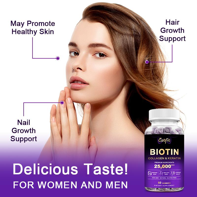 Catfit Biotin Collagen Gummies 25000mcg Blueberry Flavor for Hair Nails and Skin，Joint and Gut Support, Anti Aging