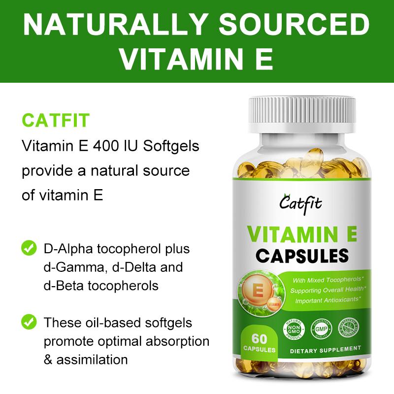 Catfit Vitamin E Capsules 400IU for Skin, Hair, Nails, Immune & Eye Health