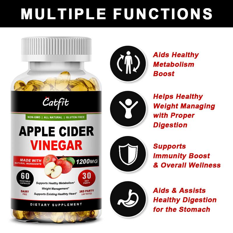 Catfit Natural Organic Apple Cider Vinegar Capsules for Gut Health, Immune Support, Digestion & Detox Cleanse Lose Weight Product