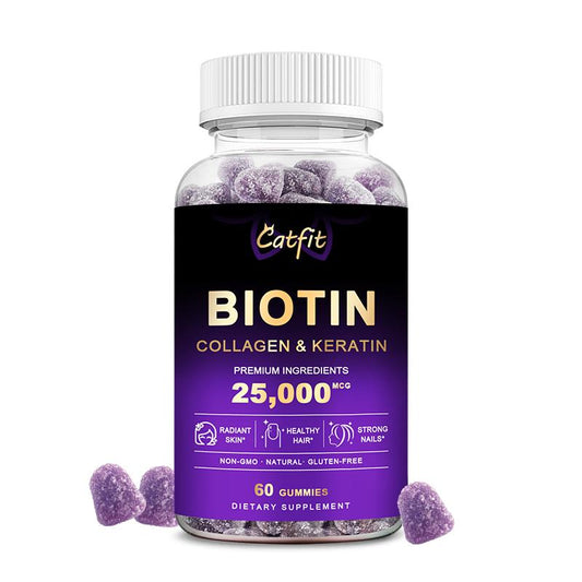 Catfit Biotin Collagen Gummies 25000mcg Blueberry Flavor for Hair Nails and Skin，Joint and Gut Support, Anti Aging